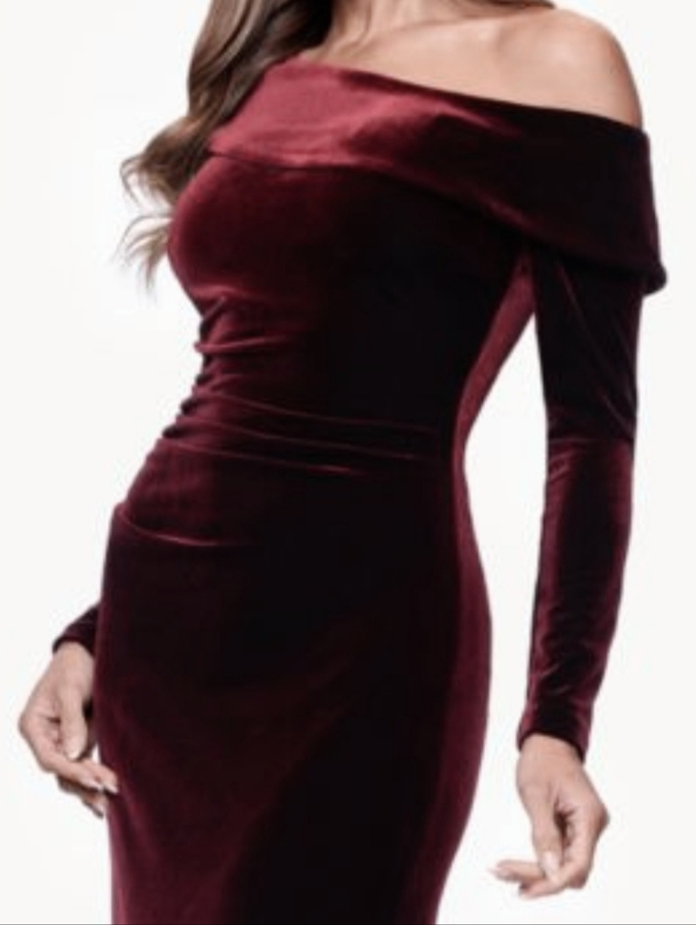BCBG One-Shoulder Burgundy Velvet Dress
